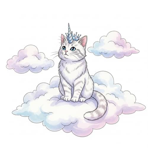Caticorn Watercolor Art: Whimsical Cat Unicorn Painting