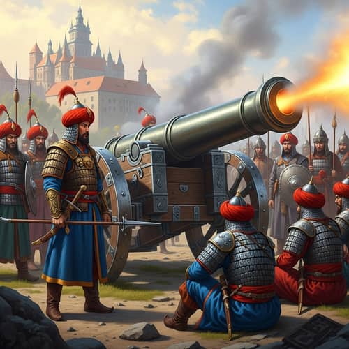 Mongol Troops with Turkish Cannon Attack Polish Castle