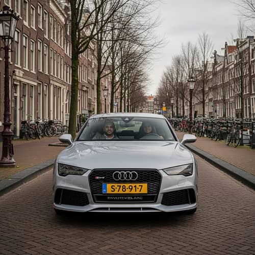 Audi RS7 in Amsterdam Streets: Modern Car among Dutch Architecture