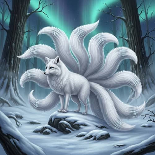 White Fox with Nine Tails - Mythical Creatures