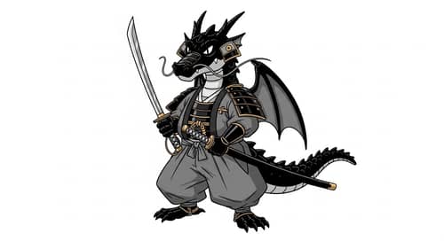 Adorable Samurai Dragon with Katana | Animated Style