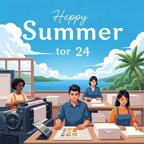 2024 Print Company Summer Greetings: Refreshing Scene with Print Factory Illustration