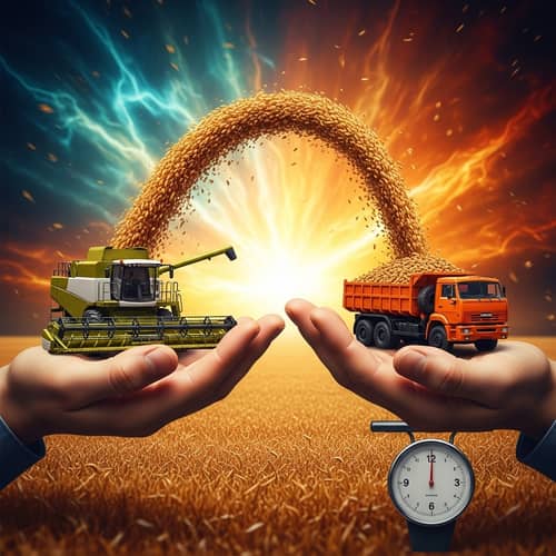 Surrealistic Miniature Combine Harvester and Kamaz Truck Scene