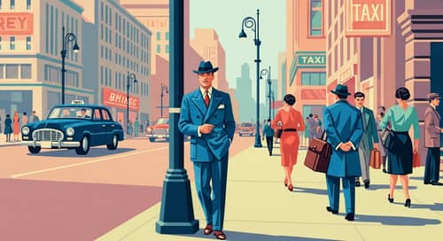 Elegant Man in Blue Suit | 1930s Style City Scene