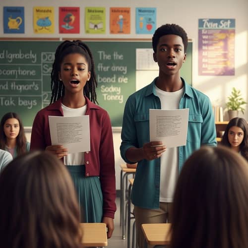 Young Black Students with Green Eyes Recite Poetry