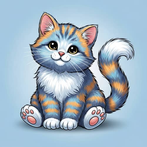 Delightful Cartoon Style Sitting Cat with Soft Fluffy Fur