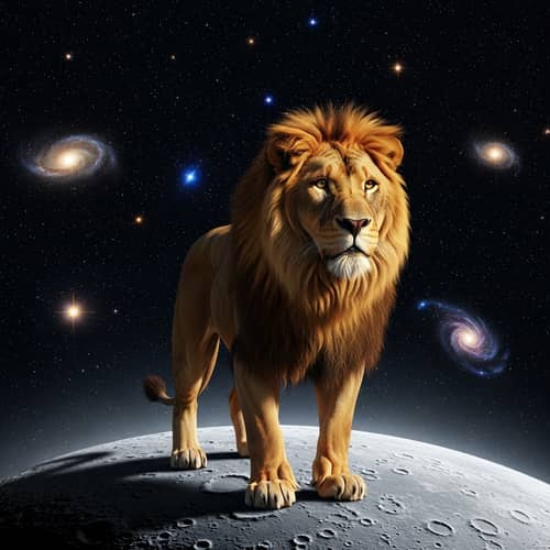 Majestic Lion Standing on Moon's Surface