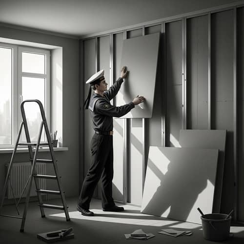 Vintage Russian Builder in Sailor Uniform Painting