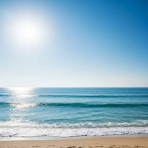 Tranquil Seaside Paradise - Azure Sea & Luminous Sun