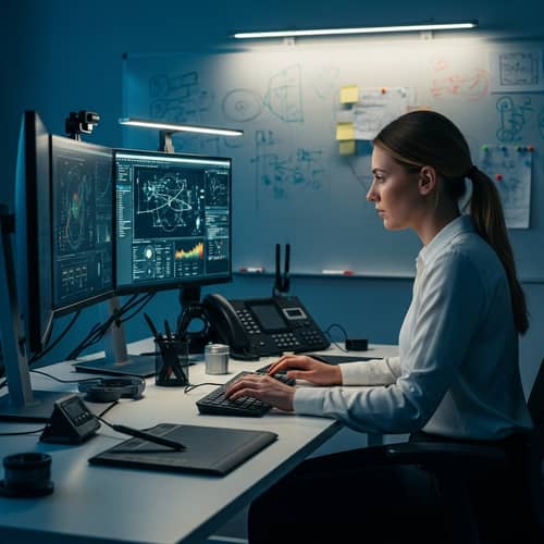 Caucasian Female Employee in Digital Design Lab - Expertise in Action
