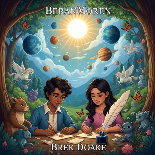 Enchanted Forest Book Cover with Boy and Girl Writing Letters