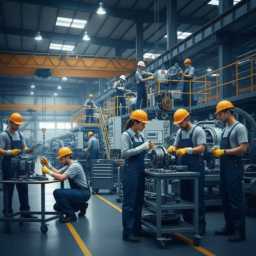 Diverse Factory Maintenance Scene in Modern Industrial Style