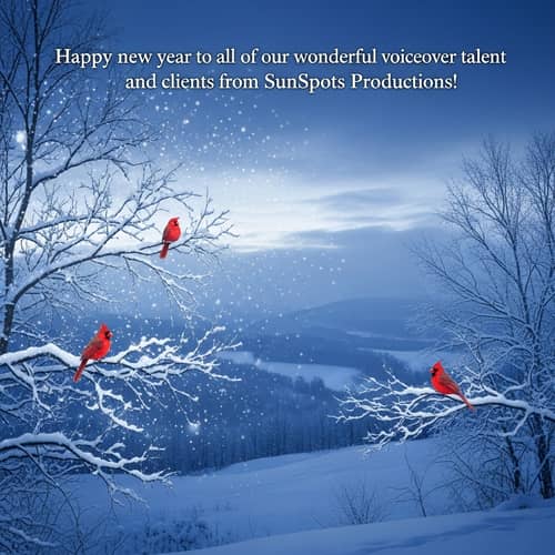 Wintery Panorama in Blue and Silver with Cardinals | SunSpots Productions