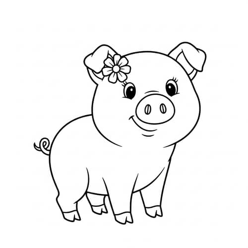 Playful Female Pig Coloring Page | Children's Illustration