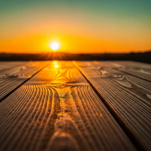 Rustic Wooden Table Bathed in Warm Setting Sun Glow