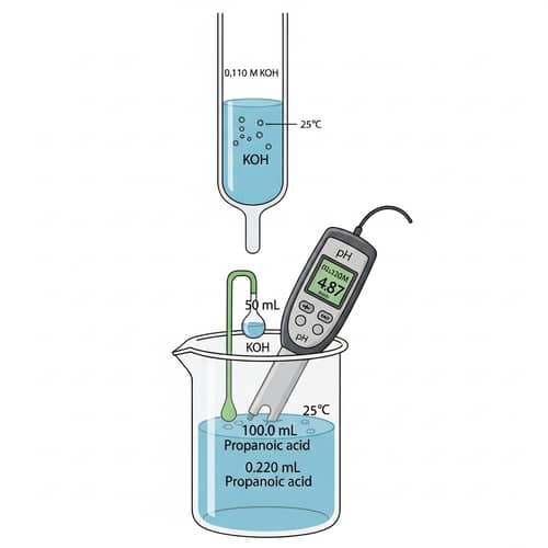 Propanoic Acid Titration with KOH: pH Calculation After 50mL