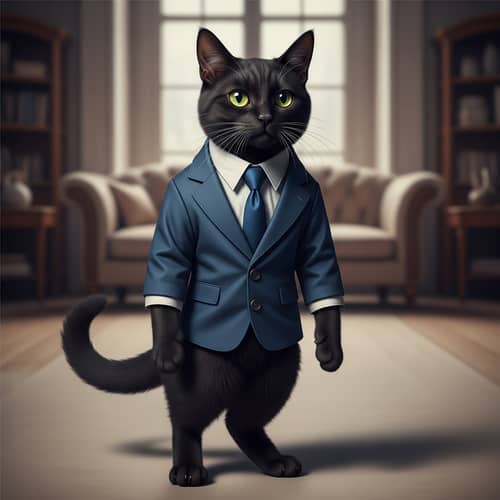 Elegant Cat in Sophisticated Blue Suit