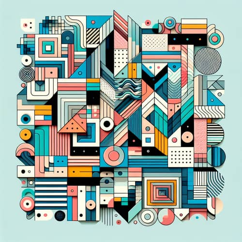 Layered Geometric Shapes: Abstract and Colorful Composition