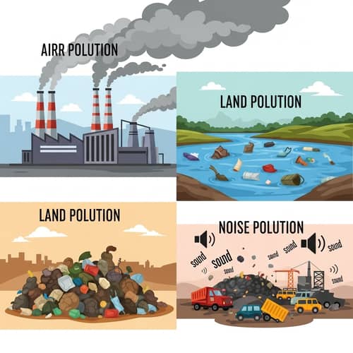 Illustration of Pollution: Air, Water, Land, Noise