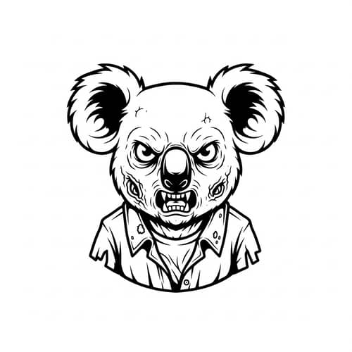 High-Definition Zombie Koala Line Art Design