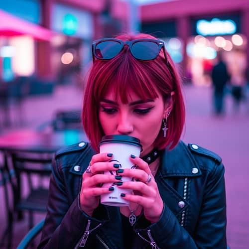 Hispanic Female Medical Student in Rock-Punk Style at University