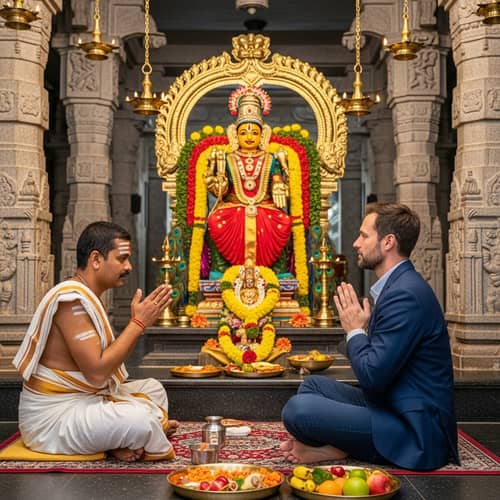 South Asian Pandit Pooja Ceremony in Richly Adorned Temple