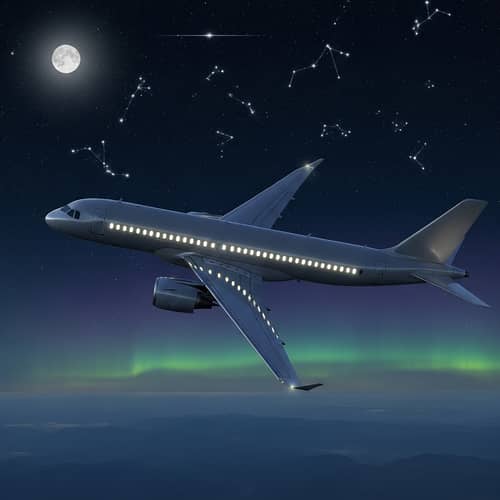 Sleek and Modern Airplane Soaring in Night Sky
