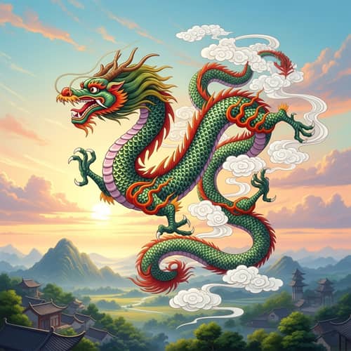 Vibrant Chinese Dragon in Serene Skies | Mythical Scene