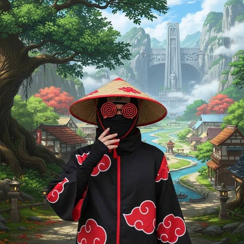 Unique Ninja-Themed Costume in Oriental Fantasy Landscape