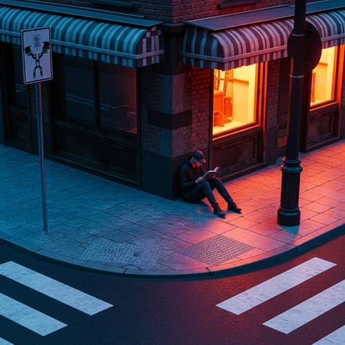 High Definition 3D Digital Art | Melancholic Character Reading in City Corner