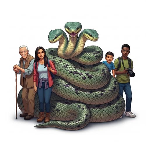 Formidable Three-Headed Snake Protecting Group of Diverse Individuals