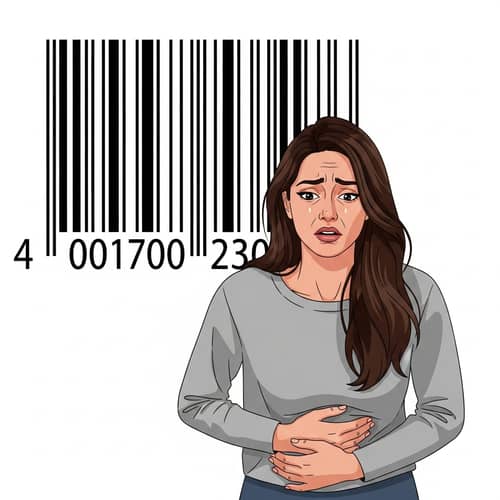 Woman Feeling Sick Next to Barcode - Realistic Art Style