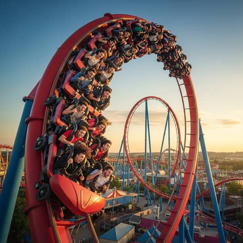 Emotional Roller Coaster Ride at Sunset | Theme Park Thrills