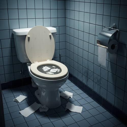 Troubleshooting a Clogged Toilet in a Small Dimly Lit Bathroom