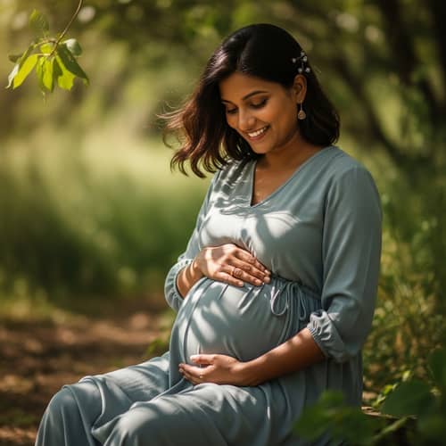 Beautiful South Asian Pregnant Woman Embracing Nature