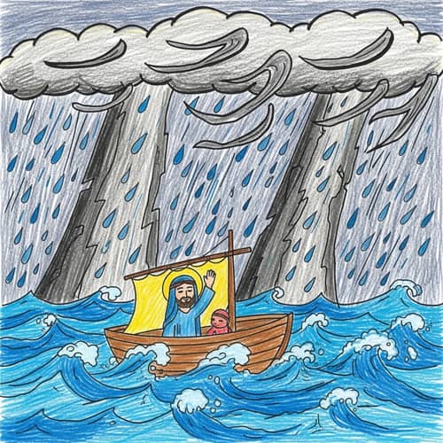 3-Year-Old Crayon Drawing of Jesus Calming the Storm