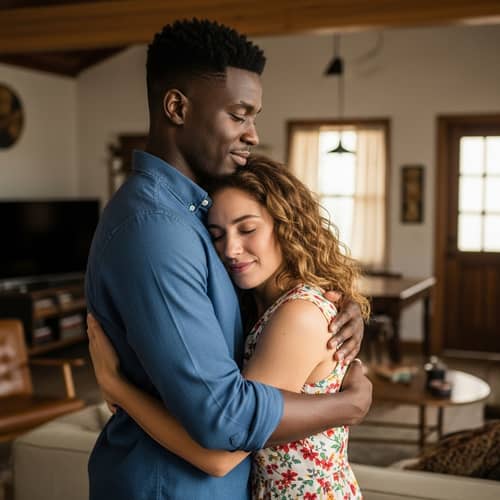 Black Man & Caucasian Wife Hugging | Heartwarming Embrace