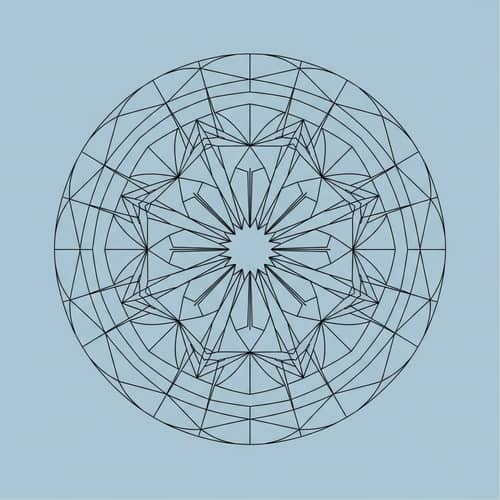 Minimalist Geometric Mandala Design with Black Lines and Blue Shades