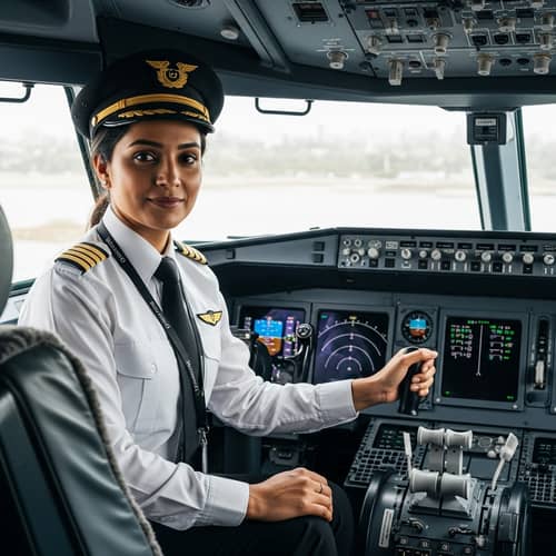 South Asian Female Professional Pilot in Cockpit | Aviation Expert