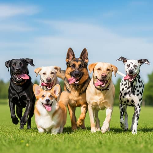 Playful Dogs Running in Park | Energetic Dog Breeds Playing Outdoors