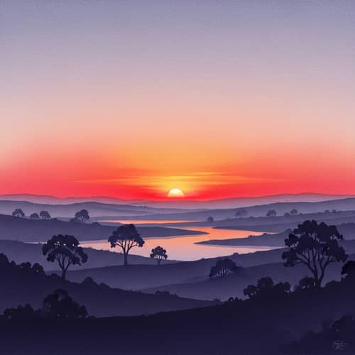 Sunset Watercolor Landscape Art