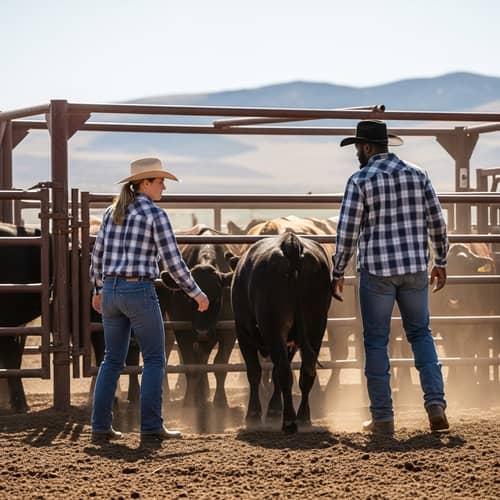 Rustic Agricultural Scene: Working Together to Move Cows