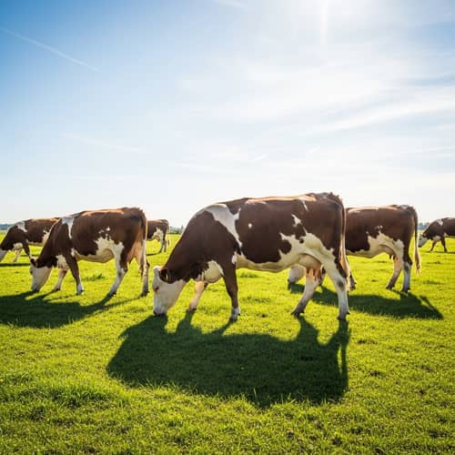 Serene Simmental Cows Grazing in Verdant Meadow