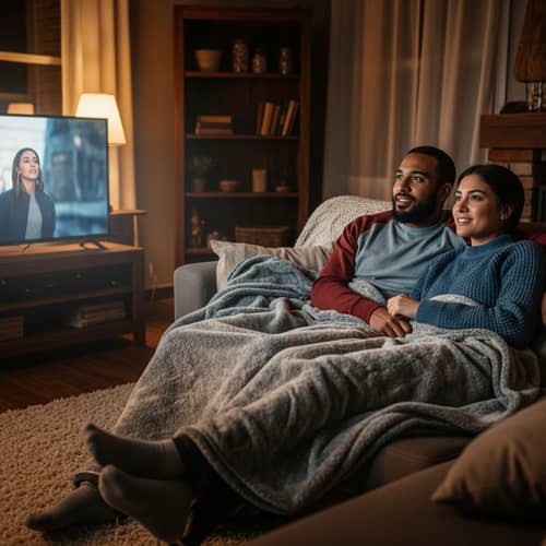 Cozy Movie Night with Middle Eastern Man and Hispanic Woman