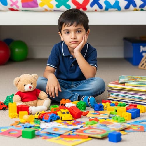 Innocent Childhood Fatigue in a Kid's Room
