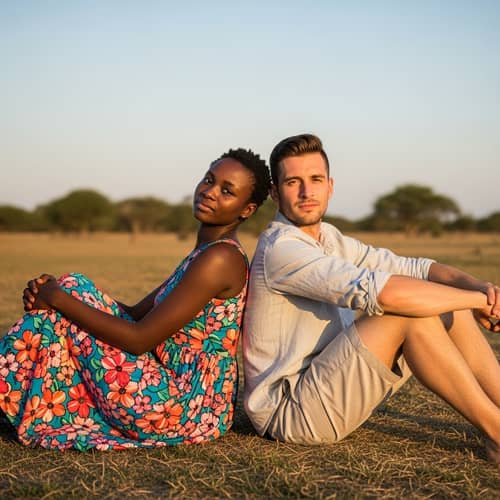 Sunset Couple Sitting Together in Comforting Glow