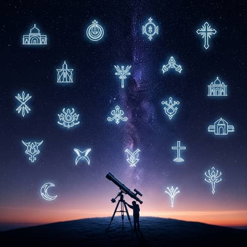 Celestial Harmony: Multifaith Symbols in Magical Night Sky