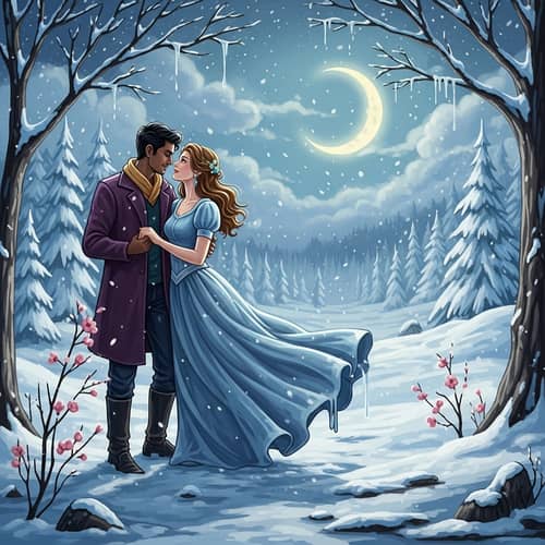 Moonlit Romance in Snowy Forest - Artistic Serenity
