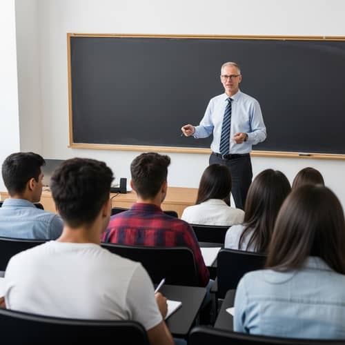 Engaging Lecture by Professor in a Large Hall