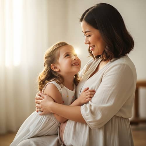 Tender Embrace of an Expectant Mother and Daughter